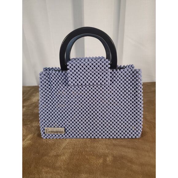 MSRP $159 HANDMADE‎ Periwinkle Purple Bemanio Beaded Handbag Elorm Wood Handle - Picture 1 of 9